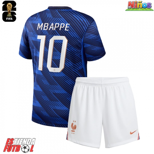 Francia Kylian Mbappe #10 Primera Equipación Niños Mundial 2026 Manga Corta (+ Pantalones cortos)
